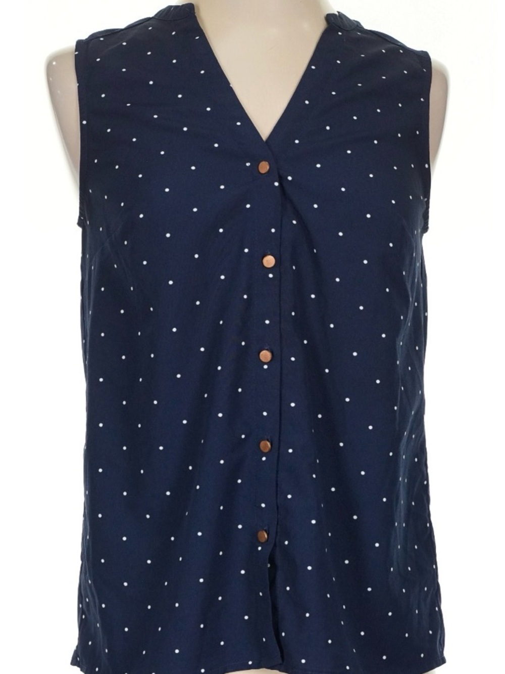 a new day Navy Sleeveless Dot Button-Front V-Neck Top - Picture 2 of 3